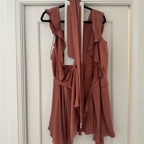 Zimmermann One-Shoulder Ruffle Wrap Dress - Rusty Terracotta - Picture 2 of 3